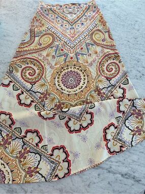 ETRO Boho Floral Medallion A-Line Skirt in Cream and Multi